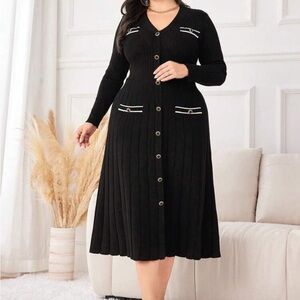 Black Button-Down pleated sweater dress